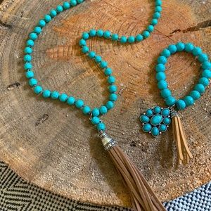 Turquoise Bead Necklace & Bracelet Set